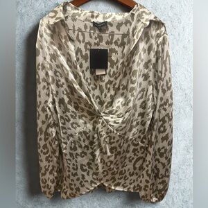 Pleione NWT Animal Print Blouse – Ivory & Sage | Size L | Nordstrom Rack